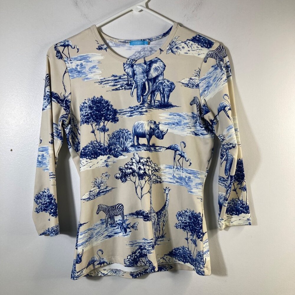 Womens J McLaughlin Catalina Cloth Safari‎ Jungle Top Tan Blue XS Nylon Spandex